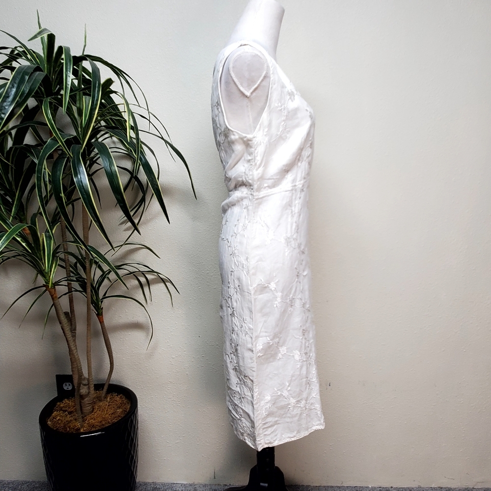 Johnny Was White Floral Embroidered Midi Dress 100% Linen Size Medium - Picture 3 of 9